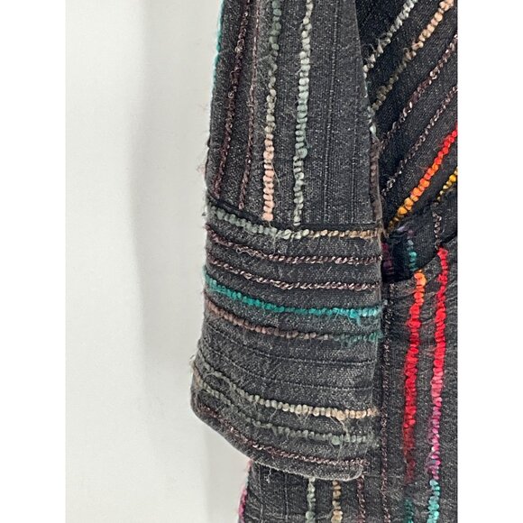 Soft Surroundings Women's Multicolor Distressed Zip-Up Jacket Pockets Large Cott - Picture 5 of 8